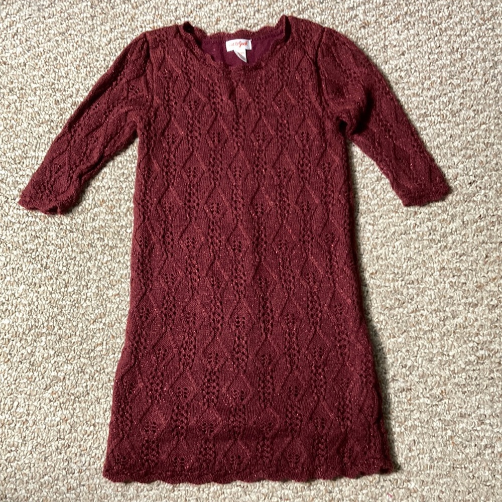 Girls Cable Knit Burgundy Dress Top - Unbranded